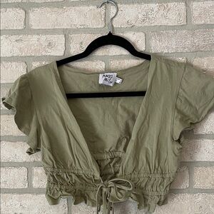 Princess Polly Sage Green Tie-Front Crop Top size 4